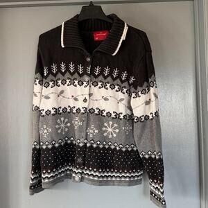 Holiday Lodge Women's Embroidered Button Front Snowflake Cardigan Sweater XL